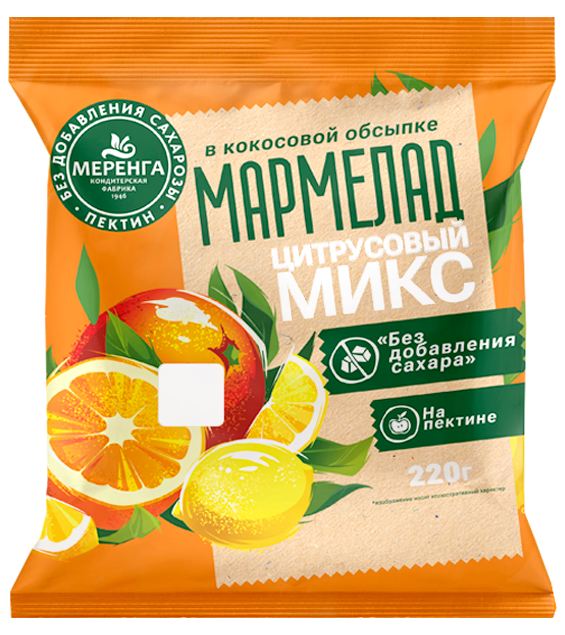 №1 Меренга Мармелад без сахара в кокосовой обсыпке Цитрусовый микс, 220г    в Апатитах